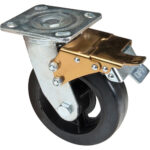 Mold-on Caster, Swivel with Brake, 6" (152.4 mm), Rubber, 550 lbs. (249 kg.)