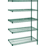 Heavy-Duty Green Epoxy Finish Wire Shelving, Add-On Kit, 5 Tiers, 48" W x 74" H x 18" D