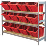 Wide Span Shelving with Jumbo Plastic Bins, Steel, Boltless, 800 lbs. Capacity, 66" W x 60" H x 18" D