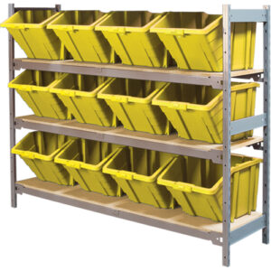 Wide Span Shelving with Jumbo Plastic Bins, Steel, Boltless, 800 lbs. Capacity, 66" W x 60" H x 18" D