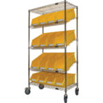 Slanted Wire Shelf Cart with Bins, 5 Tiers, 36" W x 69" H x 18" D