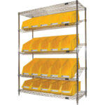 Slanted Wire Shelf with Bins, 5 Tiers, 48" W x 63" H x 18" D