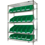Slanted Wire Shelf with Bins, 5 Tiers, 48" W x 63" H x 18" D
