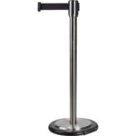 Free-Standing Crowd Control Barrier, Steel, 35" H, Black Tape, 12' Tape Length