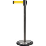Free-Standing Crowd Control Barrier, Steel, 35" H, Yellow Tape, 12' Tape Length