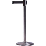 Free-Standing Crowd Control Barrier, Steel, 35" H, Black Tape, 12' Tape Length
