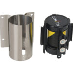 Wall Mount Barrier with Magnetic Tape, Steel, Screw Mount, 7', Black and Yellow Tape