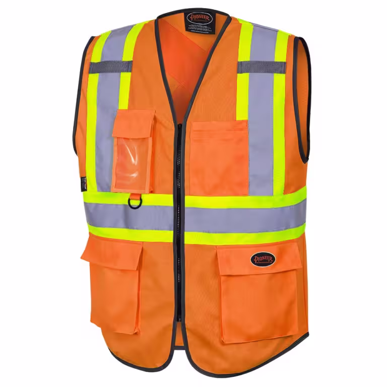Zipper Front Safety Vest, High Visibility Orange, Polyester, CSA Z96 Class 2 - Level 2
